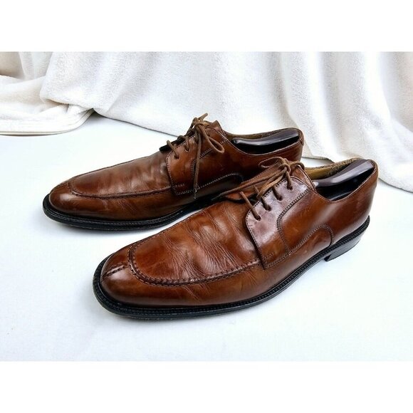 Johnston Murphy Size 11M Mens Brown Leather Low Lace Split Toe Dress Shoes Italy - Picture 6 of 13